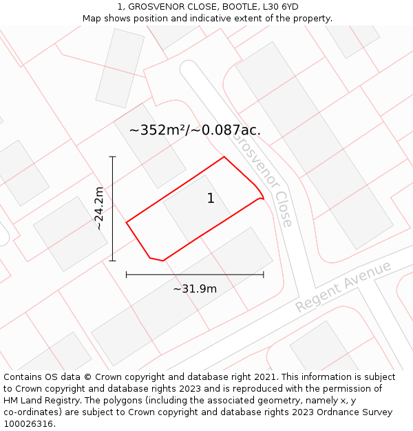 1, GROSVENOR CLOSE, BOOTLE, L30 6YD: Plot and title map