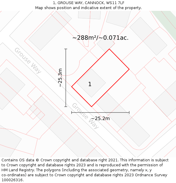 1, GROUSE WAY, CANNOCK, WS11 7LF: Plot and title map