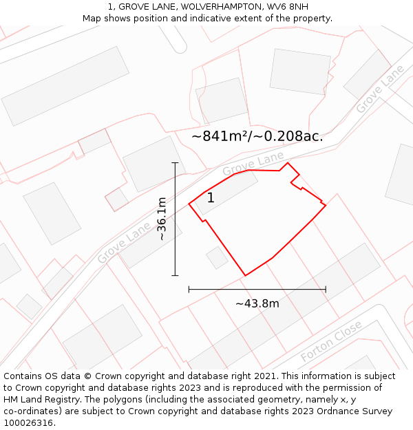 1, GROVE LANE, WOLVERHAMPTON, WV6 8NH: Plot and title map