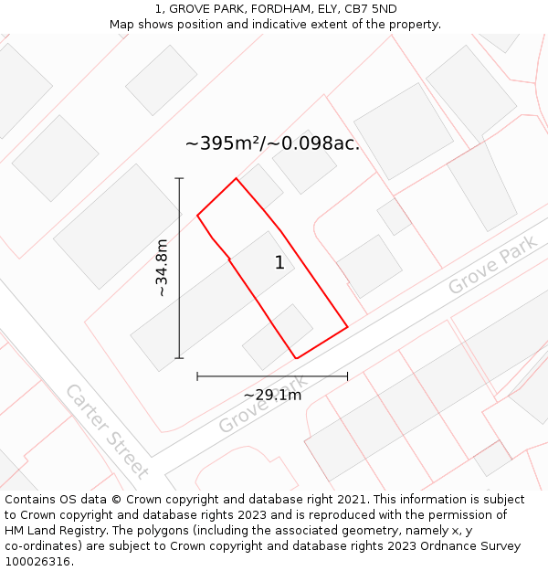 1, GROVE PARK, FORDHAM, ELY, CB7 5ND: Plot and title map