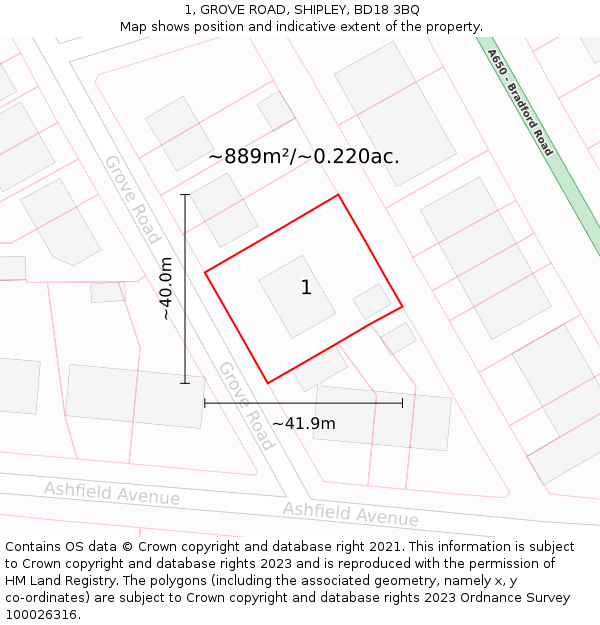 1, GROVE ROAD, SHIPLEY, BD18 3BQ: Plot and title map