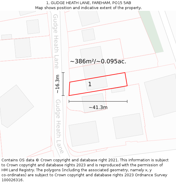 1, GUDGE HEATH LANE, FAREHAM, PO15 5AB: Plot and title map