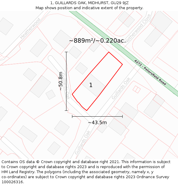 1, GUILLARDS OAK, MIDHURST, GU29 9JZ: Plot and title map
