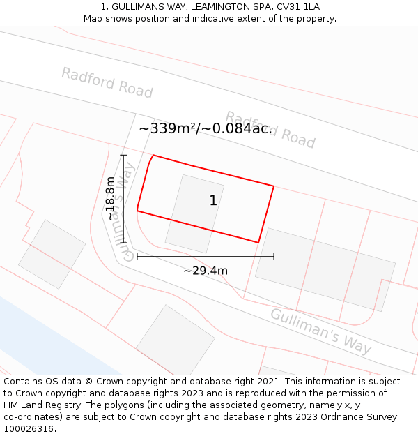 1, GULLIMANS WAY, LEAMINGTON SPA, CV31 1LA: Plot and title map