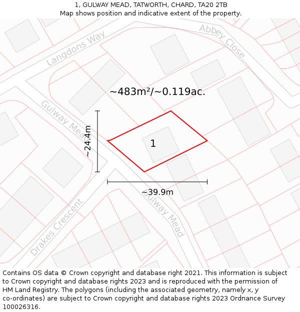 1, GULWAY MEAD, TATWORTH, CHARD, TA20 2TB: Plot and title map