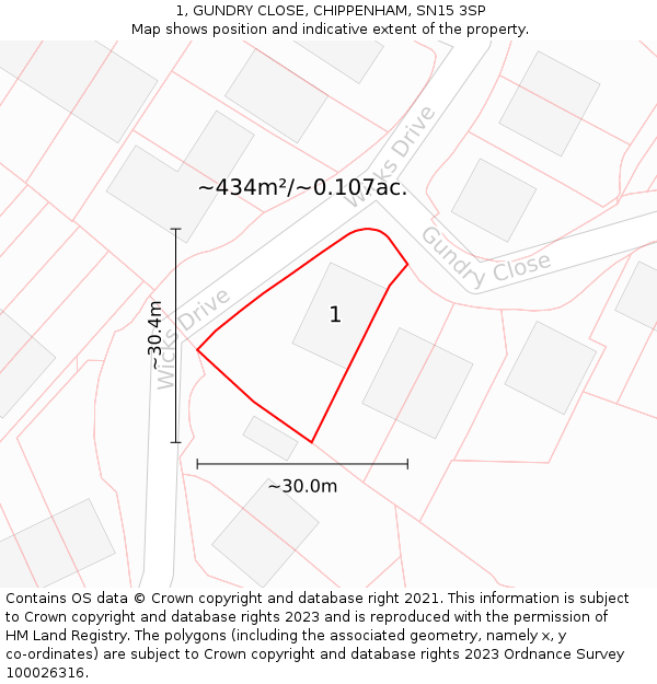 1, GUNDRY CLOSE, CHIPPENHAM, SN15 3SP: Plot and title map