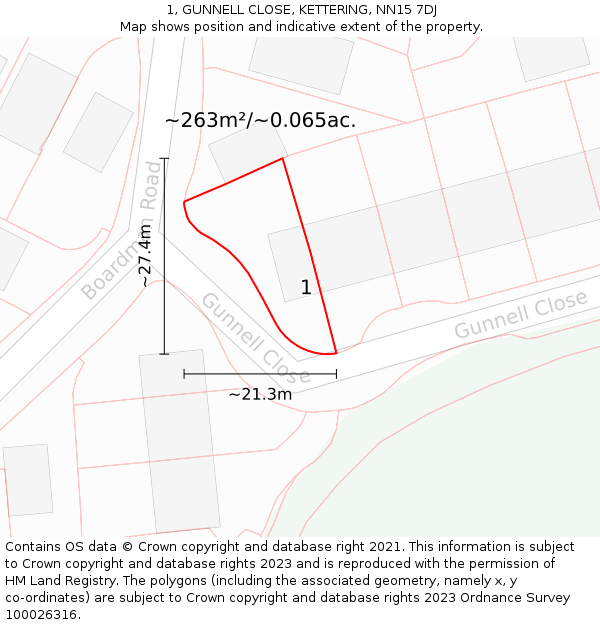 1, GUNNELL CLOSE, KETTERING, NN15 7DJ: Plot and title map