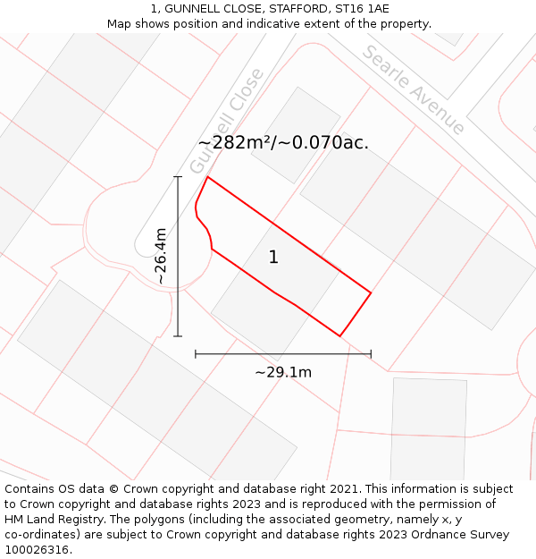1, GUNNELL CLOSE, STAFFORD, ST16 1AE: Plot and title map