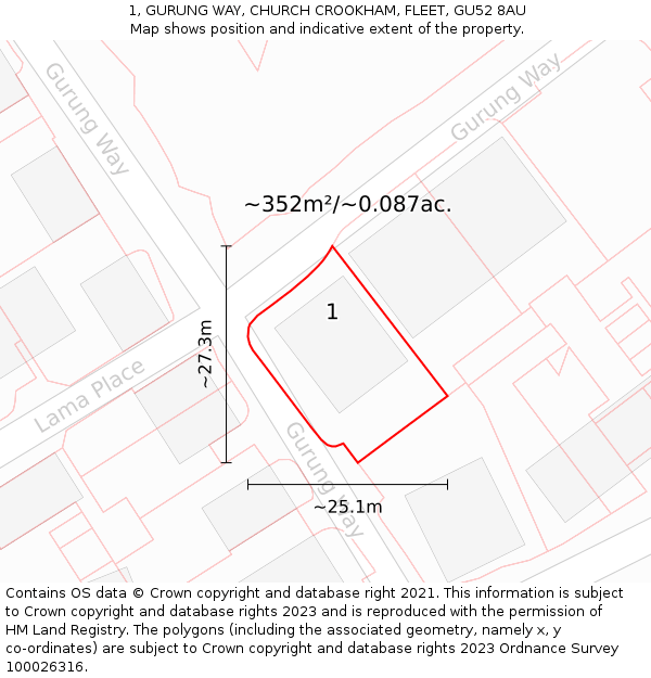 1, GURUNG WAY, CHURCH CROOKHAM, FLEET, GU52 8AU: Plot and title map
