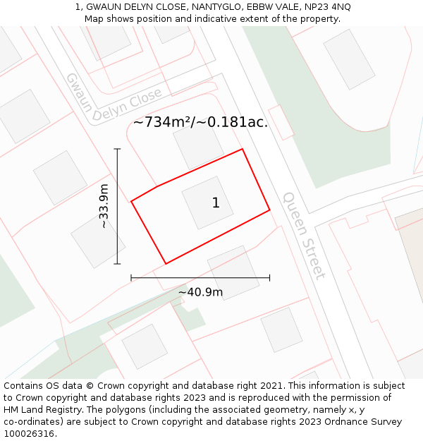 1, GWAUN DELYN CLOSE, NANTYGLO, EBBW VALE, NP23 4NQ: Plot and title map