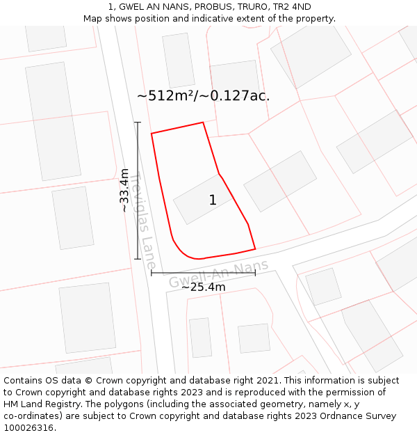 1, GWEL AN NANS, PROBUS, TRURO, TR2 4ND: Plot and title map