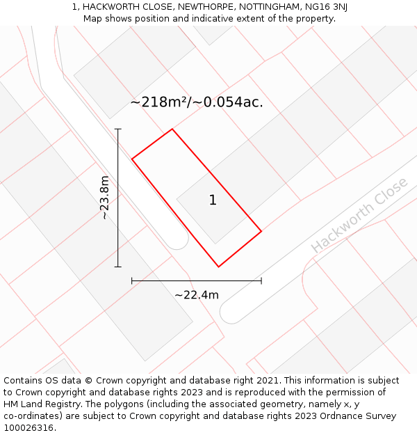 1, HACKWORTH CLOSE, NEWTHORPE, NOTTINGHAM, NG16 3NJ: Plot and title map