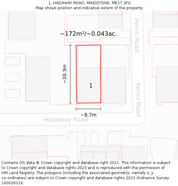 1, HADAWAY ROAD, MAIDSTONE, ME17 3FG: Plot and title map