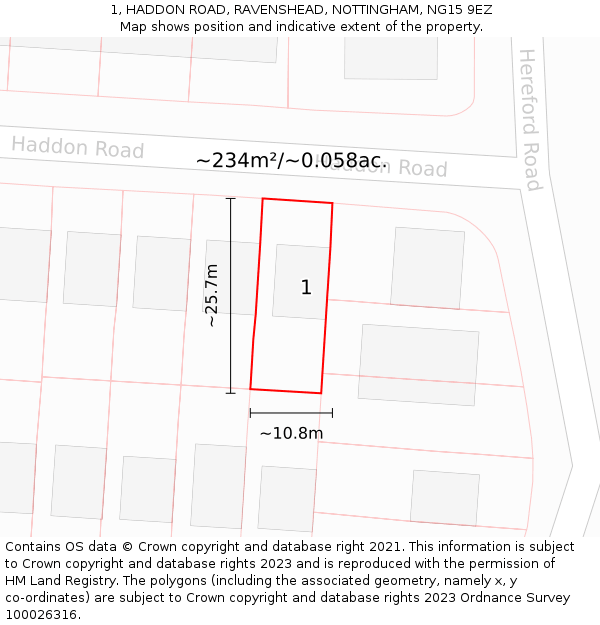 1, HADDON ROAD, RAVENSHEAD, NOTTINGHAM, NG15 9EZ: Plot and title map