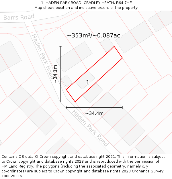 1, HADEN PARK ROAD, CRADLEY HEATH, B64 7HE: Plot and title map