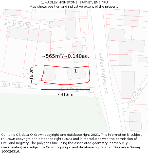 1, HADLEY HIGHSTONE, BARNET, EN5 4PU: Plot and title map