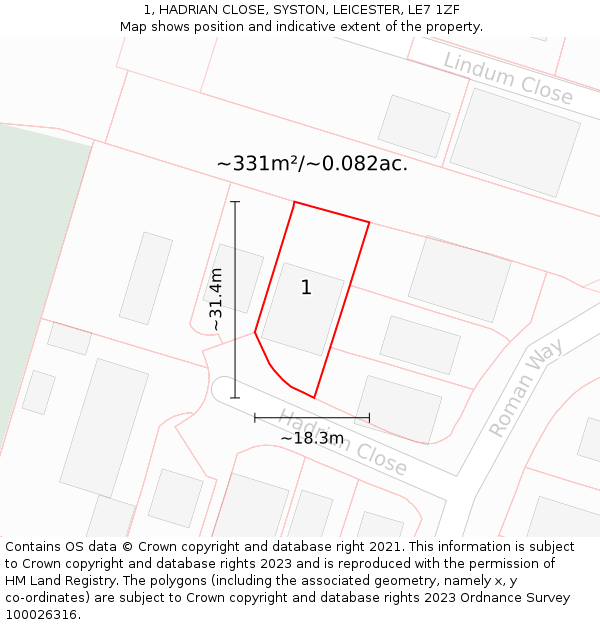 1, HADRIAN CLOSE, SYSTON, LEICESTER, LE7 1ZF: Plot and title map