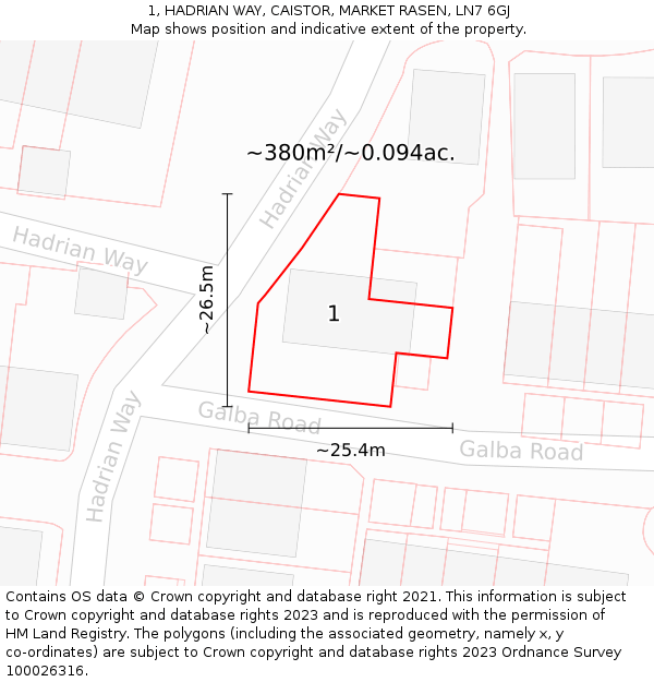 1, HADRIAN WAY, CAISTOR, MARKET RASEN, LN7 6GJ: Plot and title map