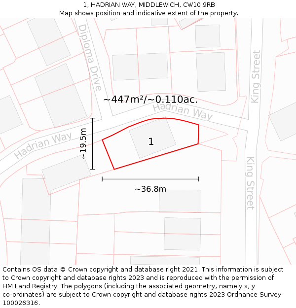 1, HADRIAN WAY, MIDDLEWICH, CW10 9RB: Plot and title map
