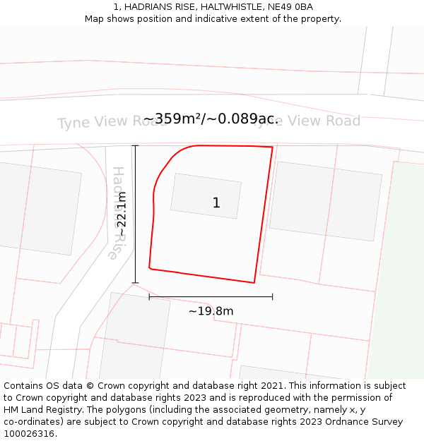 1, HADRIANS RISE, HALTWHISTLE, NE49 0BA: Plot and title map