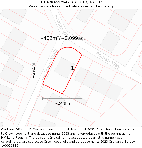 1, HADRIANS WALK, ALCESTER, B49 5HD: Plot and title map