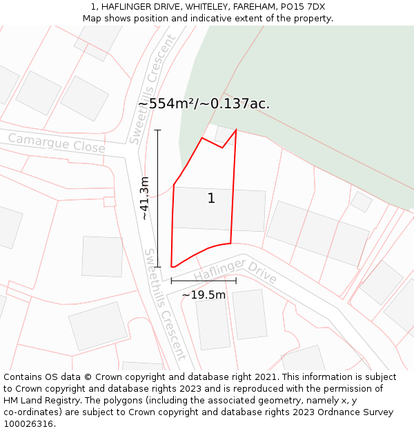1, HAFLINGER DRIVE, WHITELEY, FAREHAM, PO15 7DX: Plot and title map