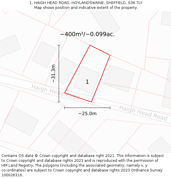 1, HAIGH HEAD ROAD, HOYLANDSWAINE, SHEFFIELD, S36 7LY: Plot and title map