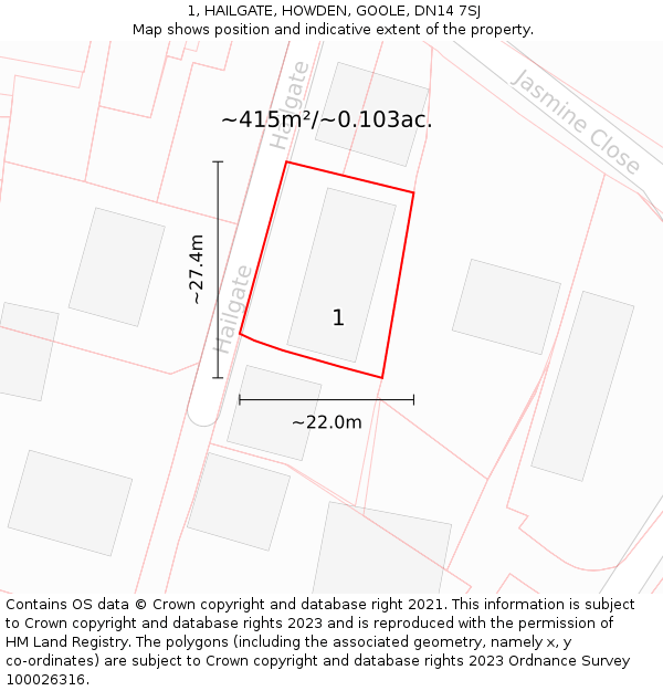 1, HAILGATE, HOWDEN, GOOLE, DN14 7SJ: Plot and title map
