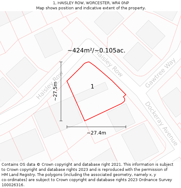 1, HAISLEY ROW, WORCESTER, WR4 0NP: Plot and title map