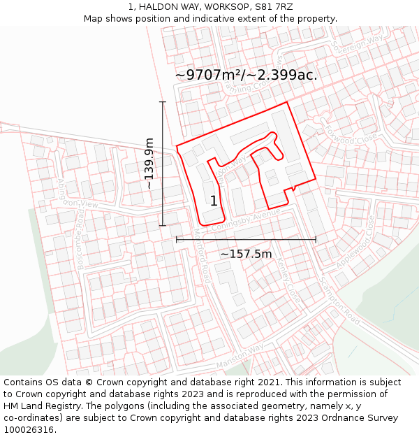 1, HALDON WAY, WORKSOP, S81 7RZ: Plot and title map