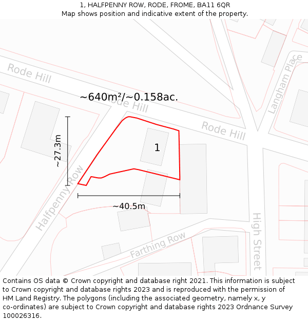 1, HALFPENNY ROW, RODE, FROME, BA11 6QR: Plot and title map