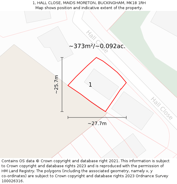 1, HALL CLOSE, MAIDS MORETON, BUCKINGHAM, MK18 1RH: Plot and title map