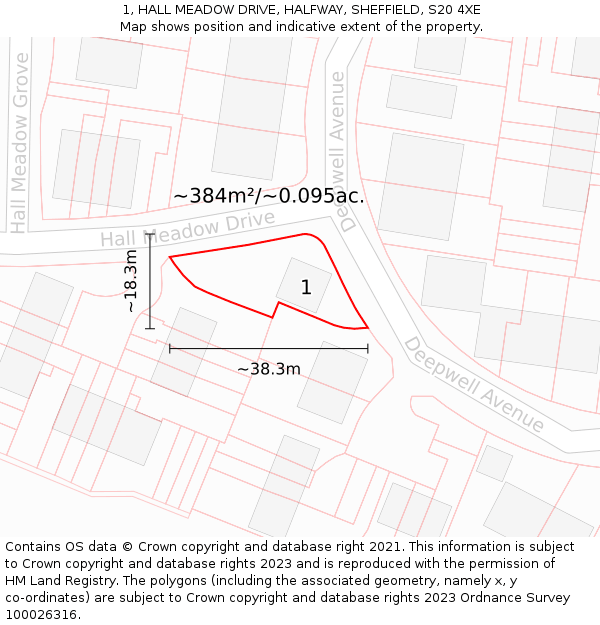 1, HALL MEADOW DRIVE, HALFWAY, SHEFFIELD, S20 4XE: Plot and title map