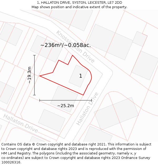 1, HALLATON DRIVE, SYSTON, LEICESTER, LE7 2DD: Plot and title map