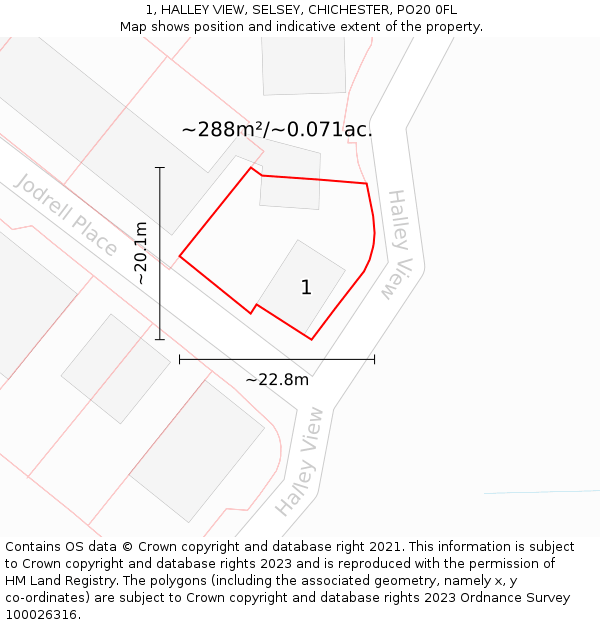 1, HALLEY VIEW, SELSEY, CHICHESTER, PO20 0FL: Plot and title map