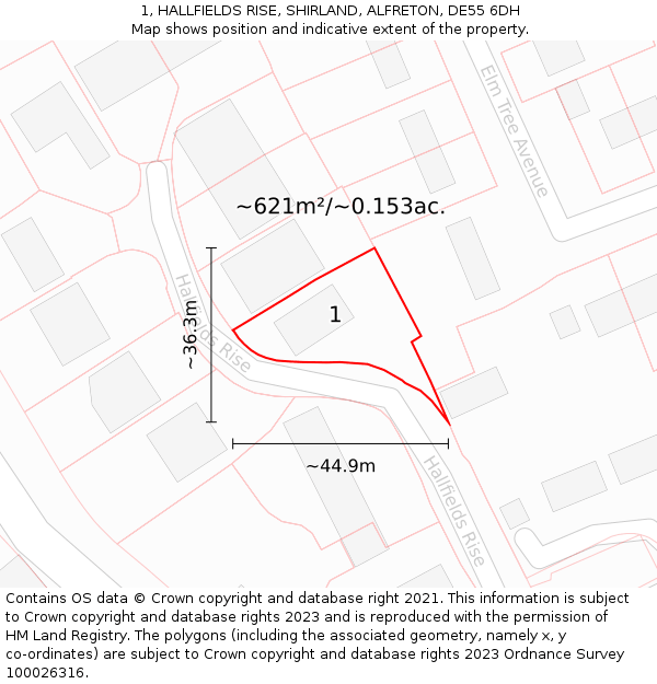 1, HALLFIELDS RISE, SHIRLAND, ALFRETON, DE55 6DH: Plot and title map