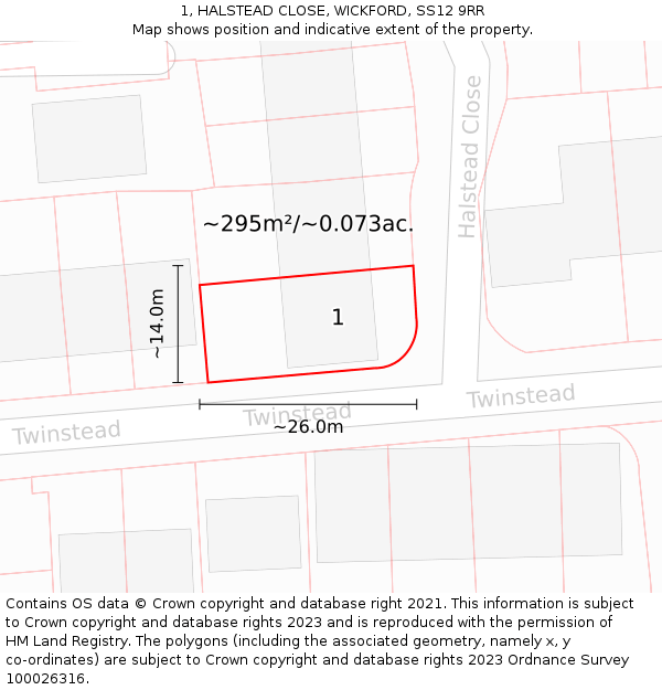 1, HALSTEAD CLOSE, WICKFORD, SS12 9RR: Plot and title map