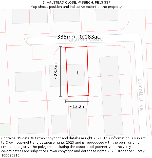 1, HALSTEAD CLOSE, WISBECH, PE13 3SP: Plot and title map