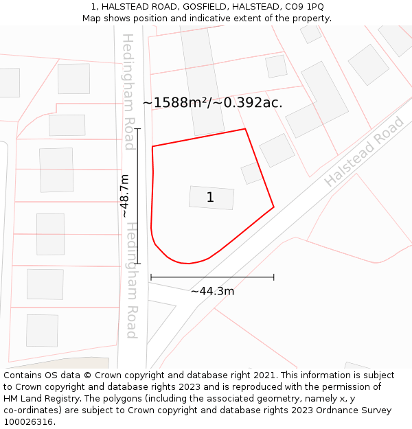 1, HALSTEAD ROAD, GOSFIELD, HALSTEAD, CO9 1PQ: Plot and title map