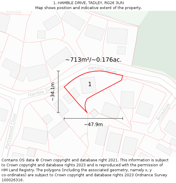 1, HAMBLE DRIVE, TADLEY, RG26 3UN: Plot and title map