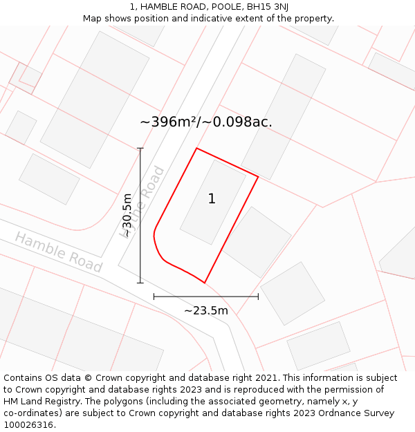 1, HAMBLE ROAD, POOLE, BH15 3NJ: Plot and title map
