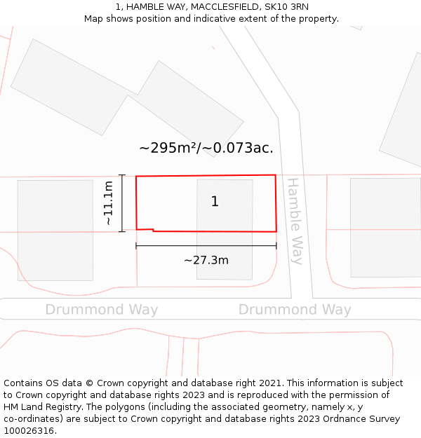 1, HAMBLE WAY, MACCLESFIELD, SK10 3RN: Plot and title map