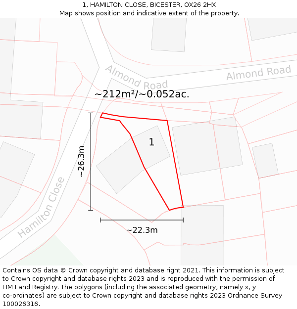 1, HAMILTON CLOSE, BICESTER, OX26 2HX: Plot and title map