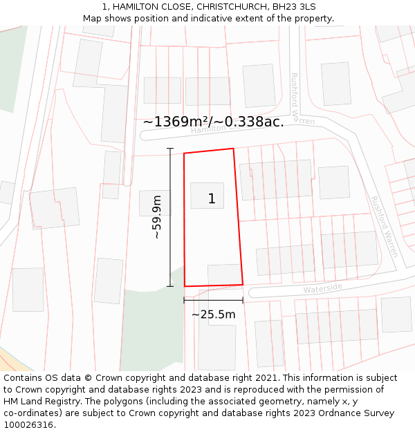 1, HAMILTON CLOSE, CHRISTCHURCH, BH23 3LS: Plot and title map