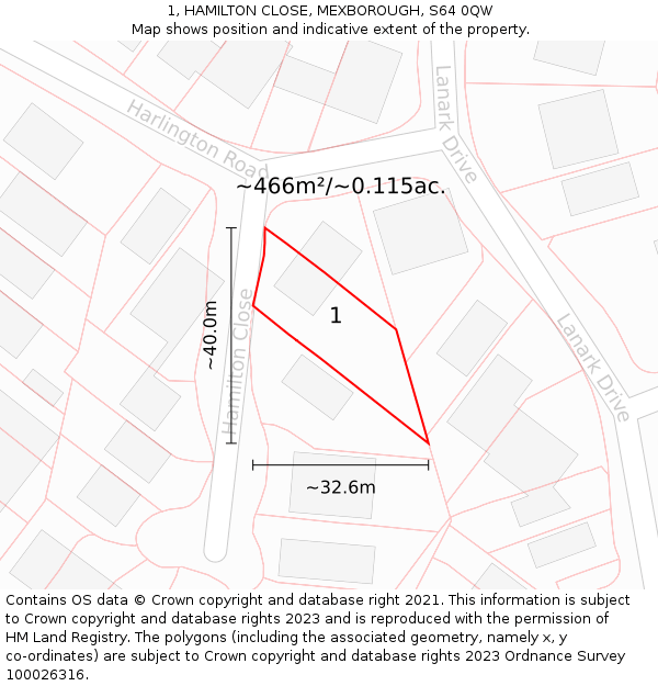 1, HAMILTON CLOSE, MEXBOROUGH, S64 0QW: Plot and title map