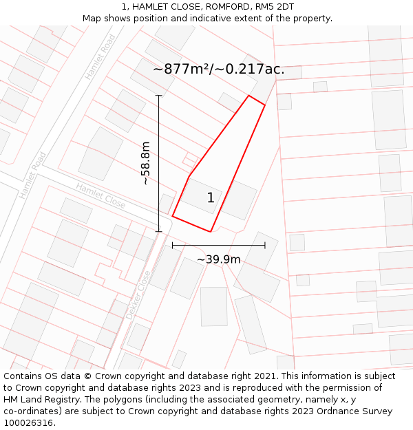 1, HAMLET CLOSE, ROMFORD, RM5 2DT: Plot and title map