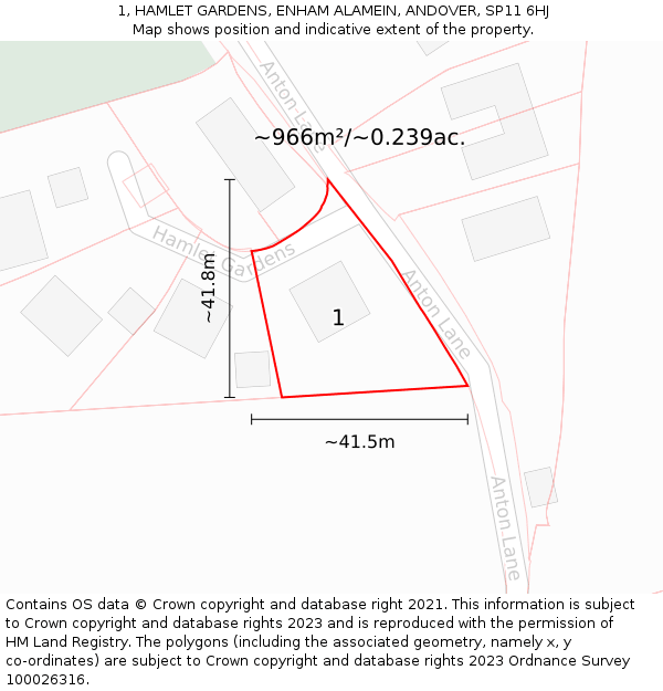 1, HAMLET GARDENS, ENHAM ALAMEIN, ANDOVER, SP11 6HJ: Plot and title map
