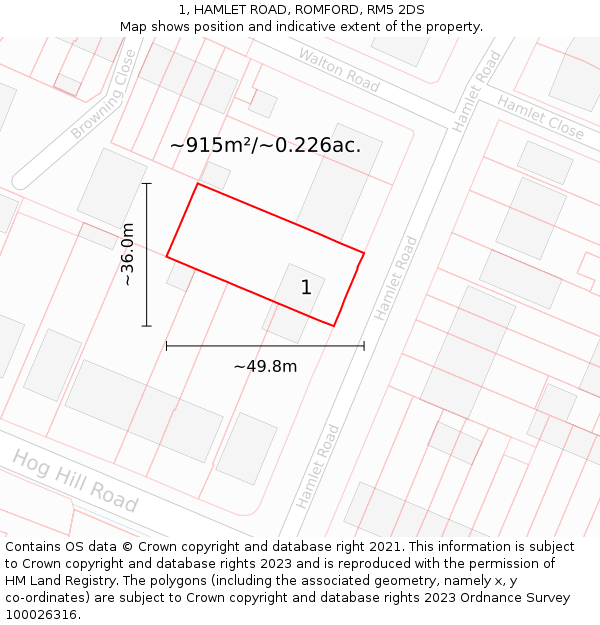 1, HAMLET ROAD, ROMFORD, RM5 2DS: Plot and title map