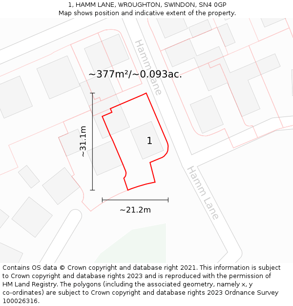 1, HAMM LANE, WROUGHTON, SWINDON, SN4 0GP: Plot and title map