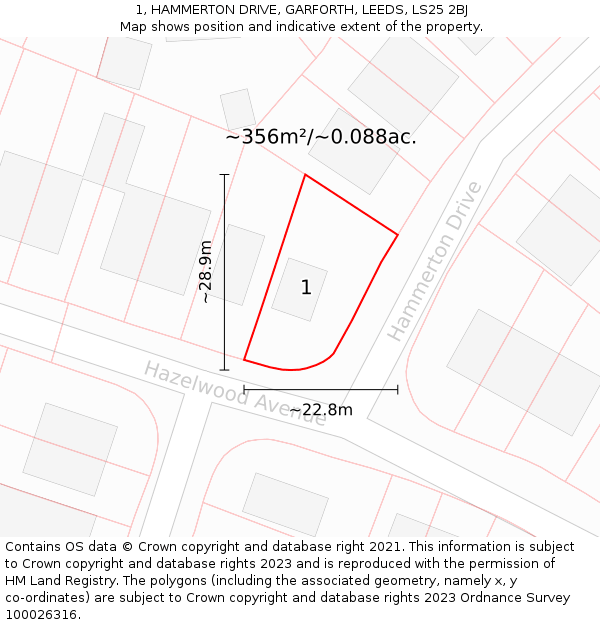 1, HAMMERTON DRIVE, GARFORTH, LEEDS, LS25 2BJ: Plot and title map